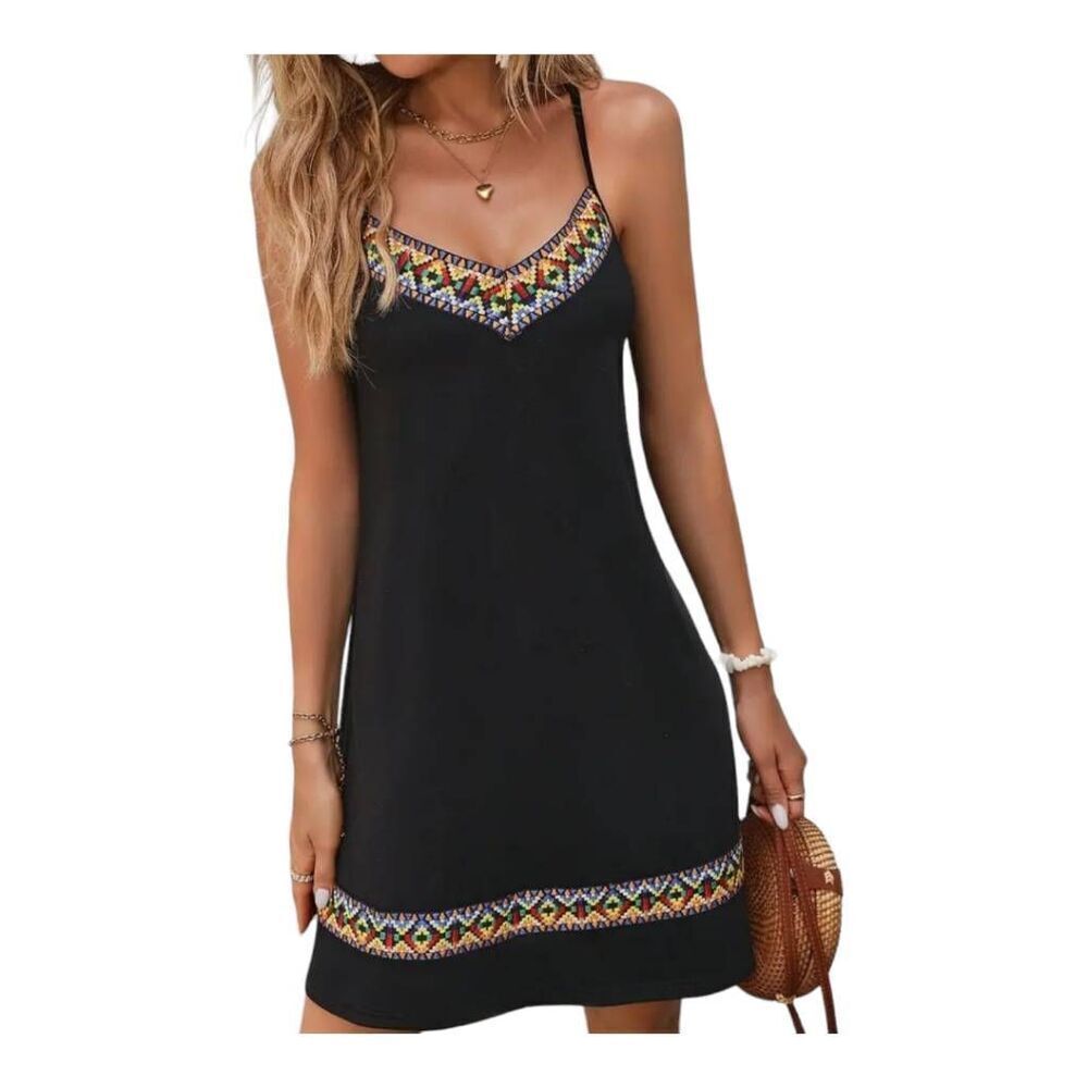 V-Neck Tribal Print Boho Cami Dress with Adjustable Straps S,M,L,XL and XXL NEW - Picture 3 of 9